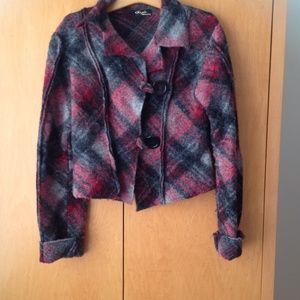 Italian Women’s Wool Blend Plaid Short Jacket-Size XL